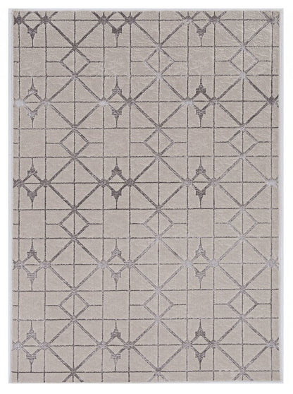7' X 10' Ivory And Brown Geometric Area Rug