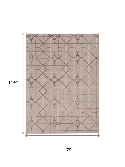 7' X 10' Ivory And Brown Geometric Area Rug