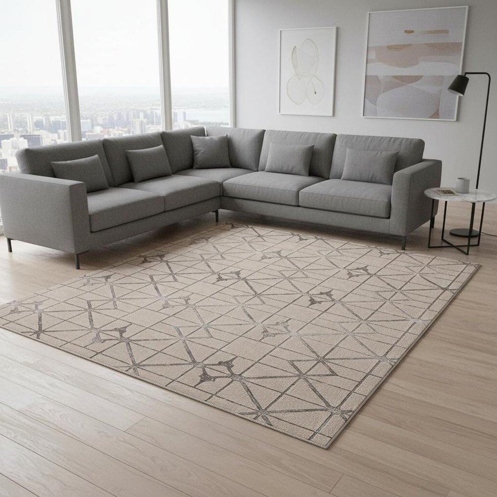 3' X 5' Ivory And Brown Geometric Area Rug