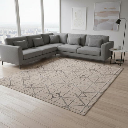 7' X 10' Ivory And Brown Geometric Area Rug