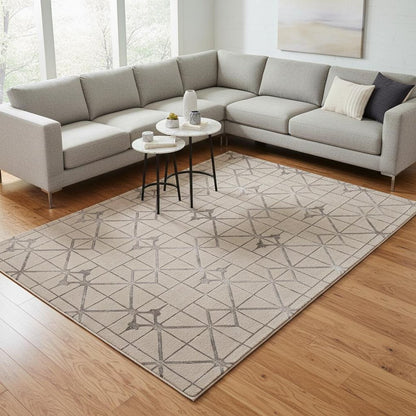3' X 5' Ivory And Brown Geometric Area Rug