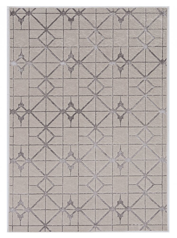 7' X 10' Ivory And Brown Geometric Area Rug
