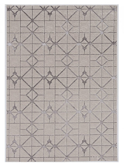 7' X 10' Ivory And Brown Geometric Area Rug