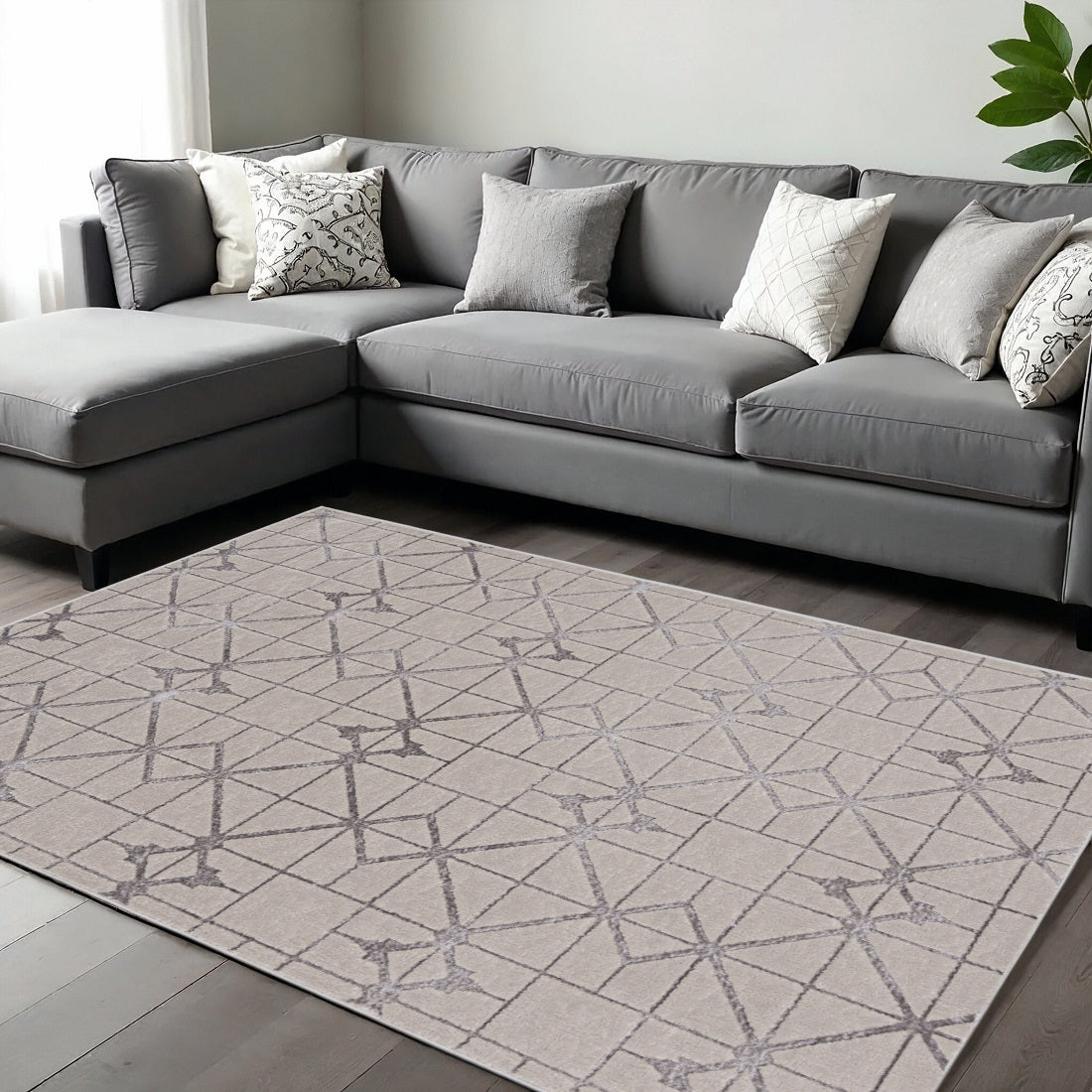 7' X 10' Ivory And Brown Geometric Area Rug