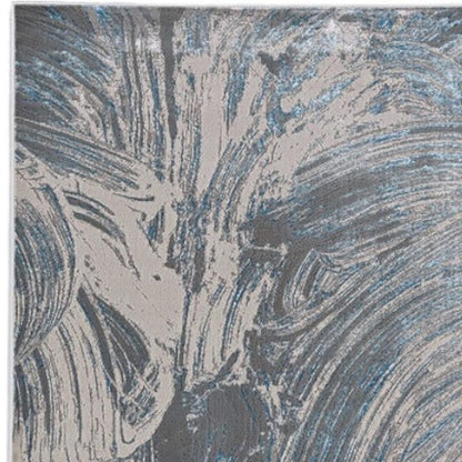 3' X 5' Blue And Silver Abstract Area Rug