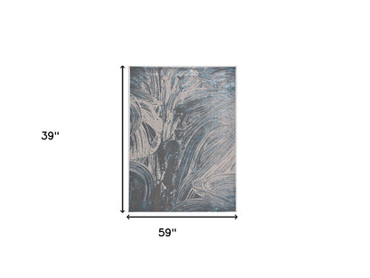 5' X 8' Silver Or Blue Abstract Brushstrokes Indoor Area Rug