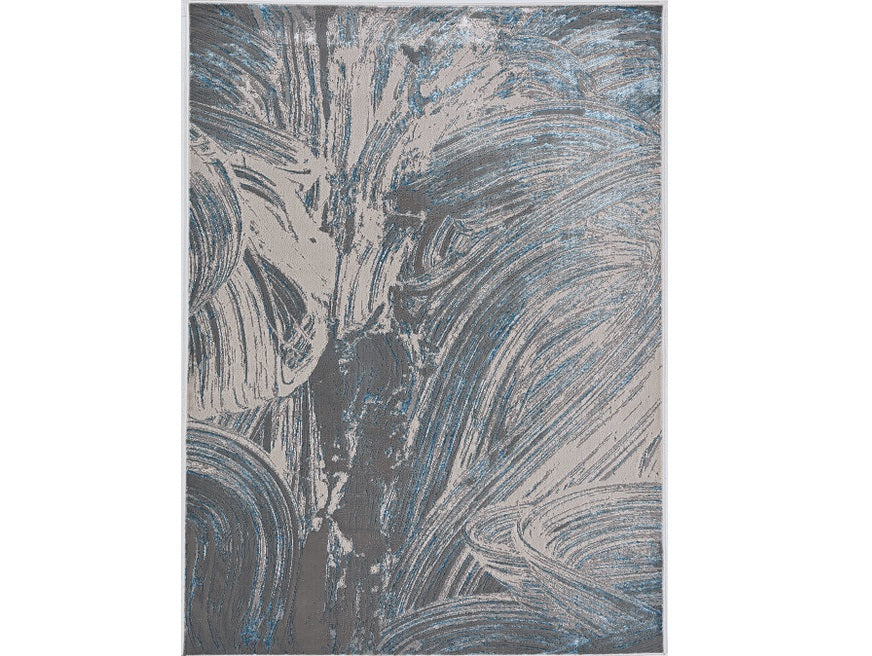 5' X 8' Silver Or Blue Abstract Brushstrokes Indoor Area Rug