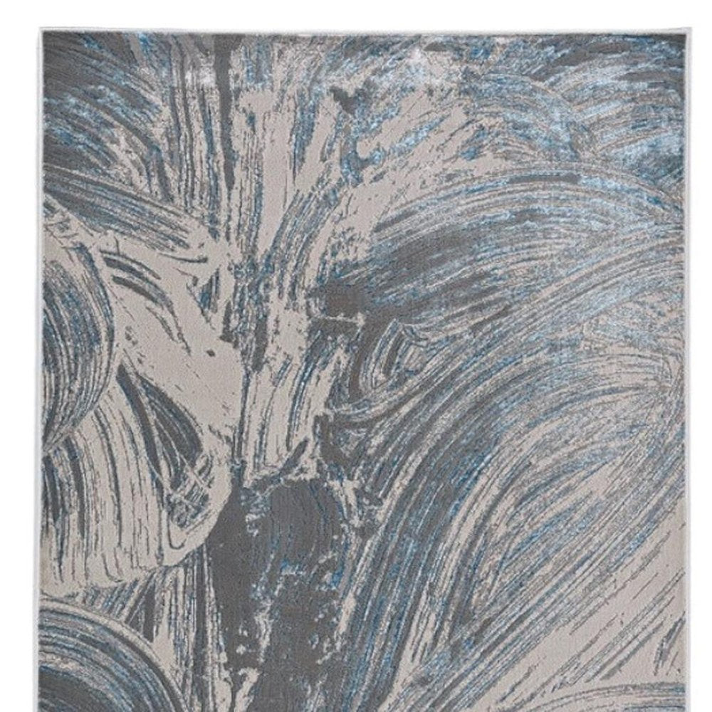 3' X 5' Blue And Silver Abstract Area Rug