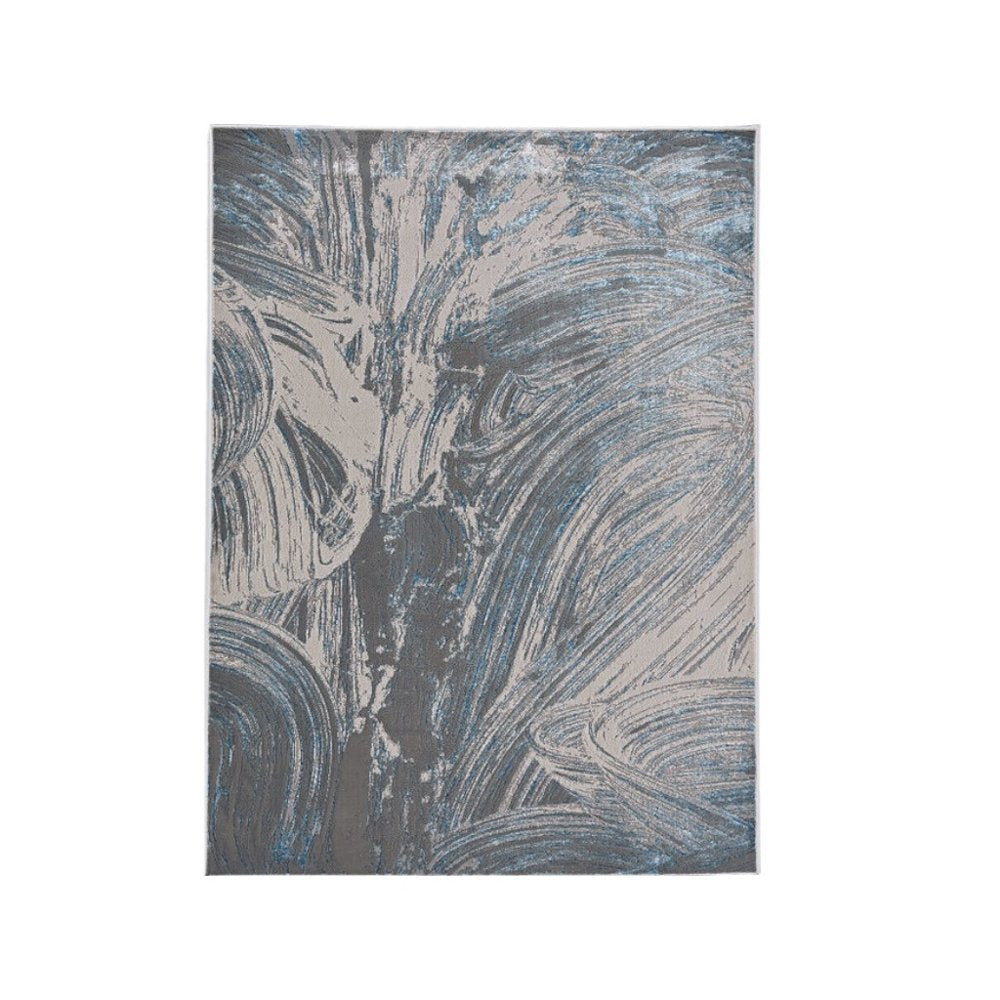 5' X 8' Silver And Blue Abstract Area Rug
