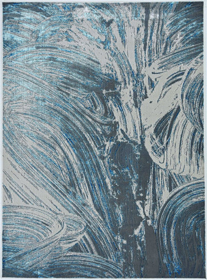 3' X 5' Blue And Silver Abstract Area Rug