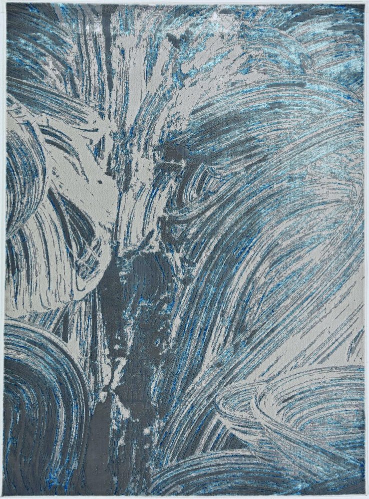 3' X 5' Blue And Silver Abstract Area Rug