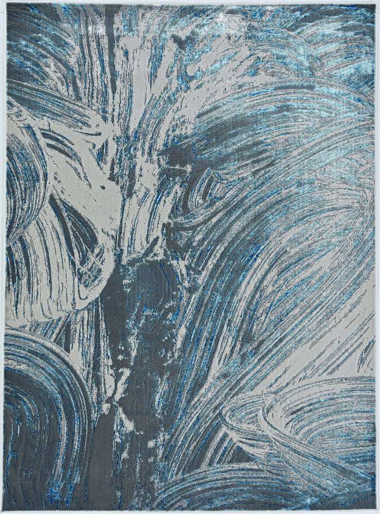 3' X 5' Blue And Silver Abstract Area Rug