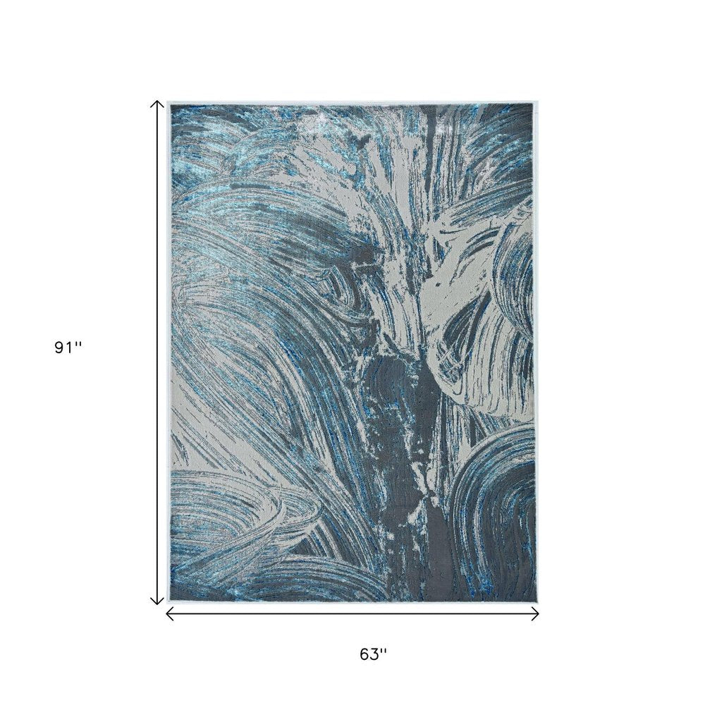 3' X 5' Blue And Silver Abstract Area Rug