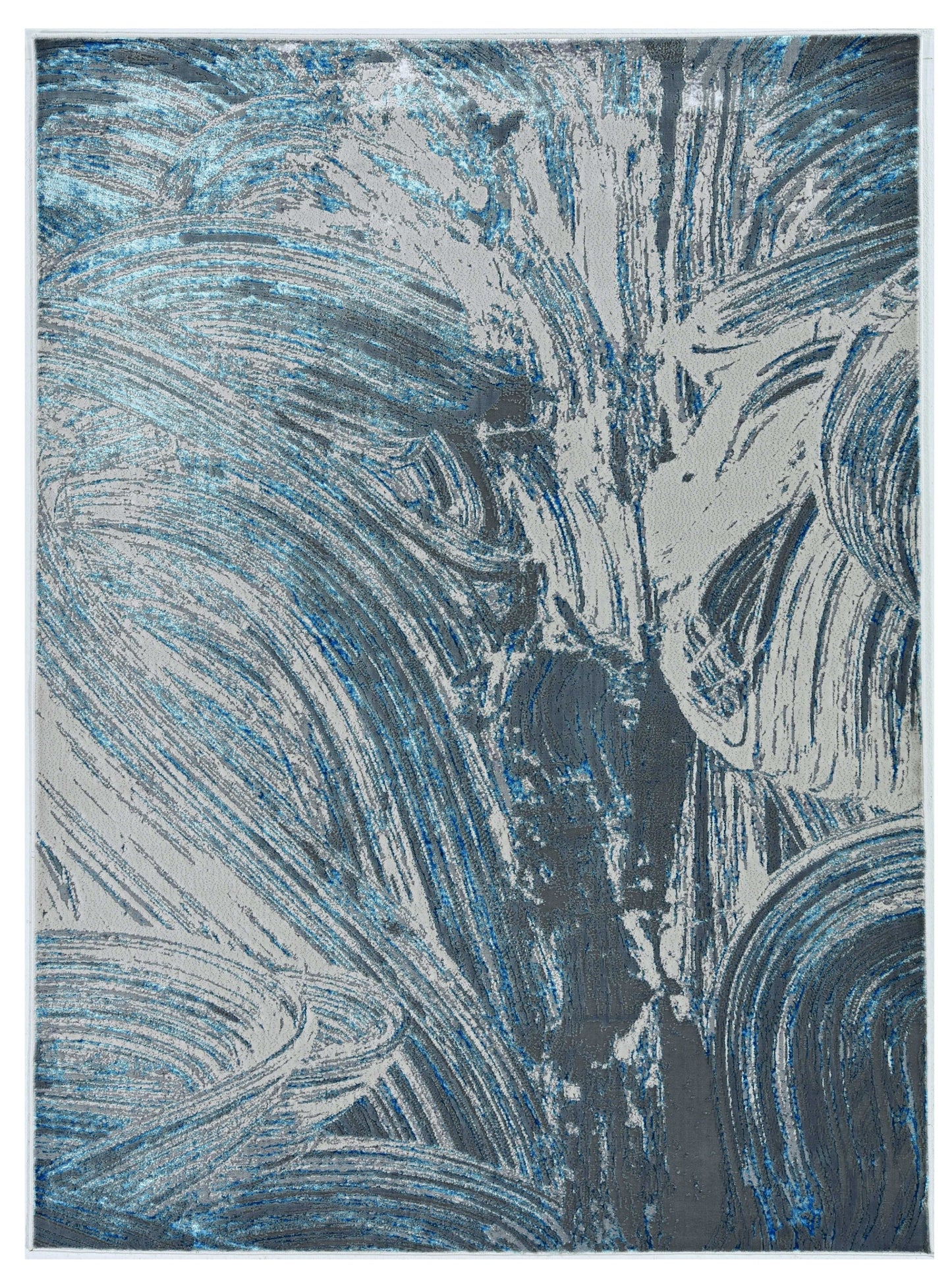 5' X 8' Silver Or Blue Abstract Brushstrokes Indoor Area Rug