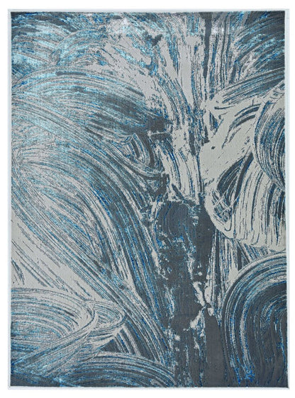 5' X 8' Silver And Blue Abstract Area Rug