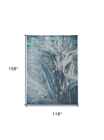 5' X 8' Silver Or Blue Abstract Brushstrokes Indoor Area Rug