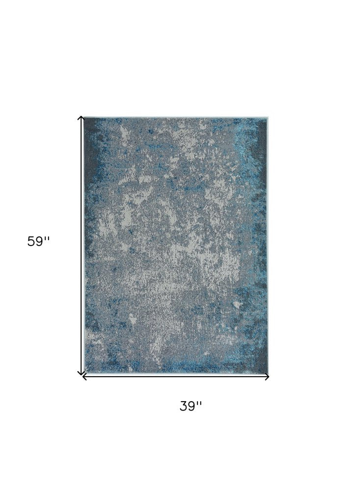 5' X 8' Silver And Blue Abstract Area Rug