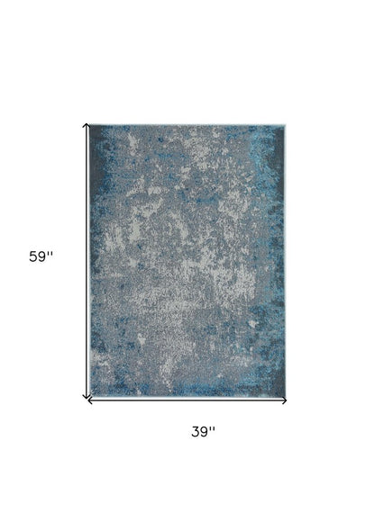 5' X 8' Silver And Blue Abstract Area Rug