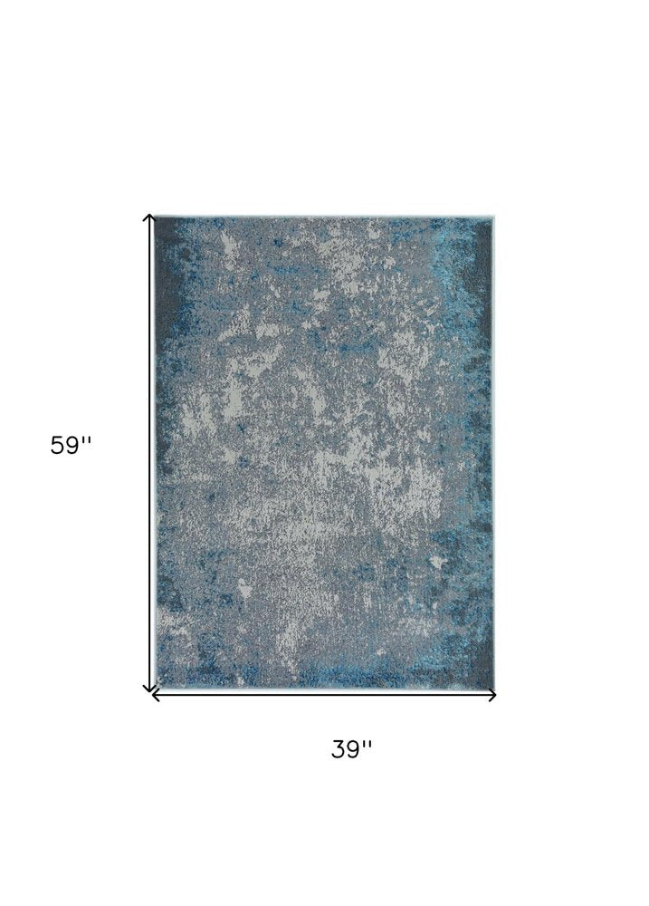 8' X 11' Blue and Silver Abstract Area Rug