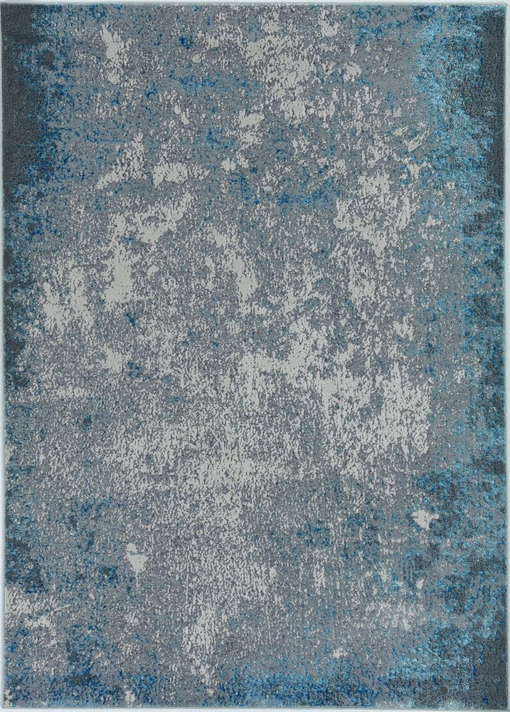 5' X 8' Silver And Blue Abstract Area Rug