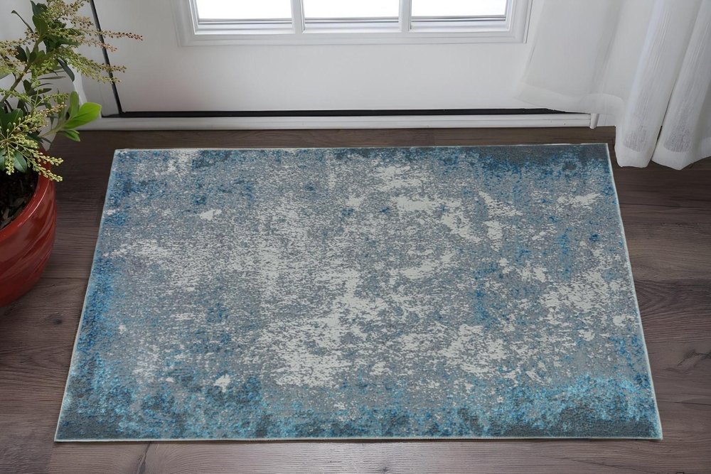 8' X 11' Blue and Silver Abstract Area Rug