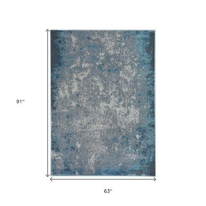 8' X 11' Blue and Silver Abstract Area Rug