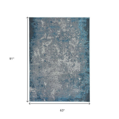 5' X 8' Silver And Blue Abstract Area Rug