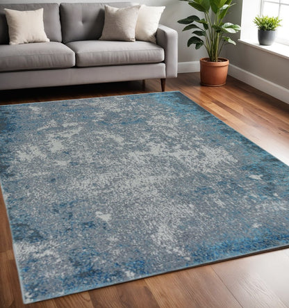 10' X 13' Silver Blue Machine Woven Abstract Smudge Indoor Area Rug