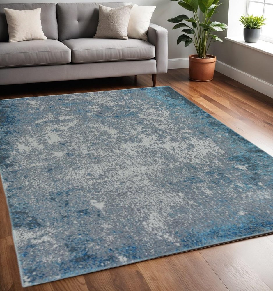 8' X 11' Blue and Silver Abstract Area Rug