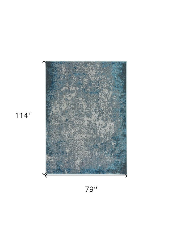 10' X 13' Silver Blue Machine Woven Abstract Smudge Indoor Area Rug