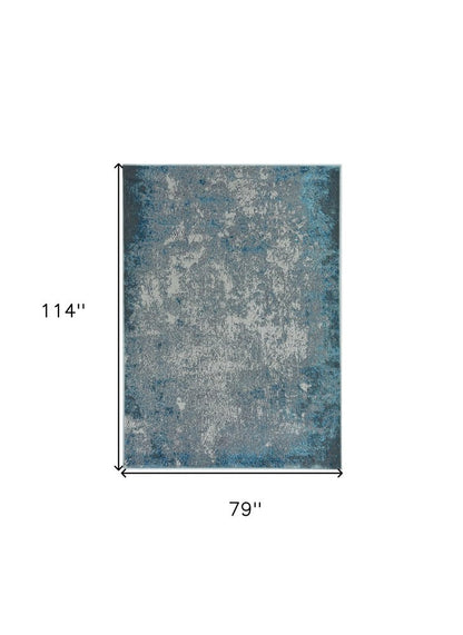 5' X 8' Silver And Blue Abstract Area Rug