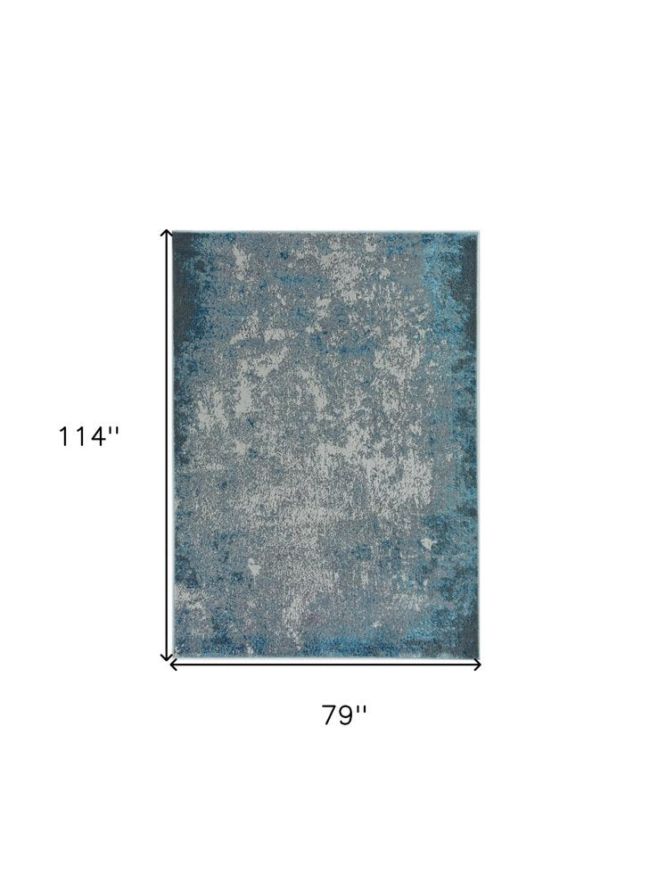 8' X 11' Blue and Silver Abstract Area Rug