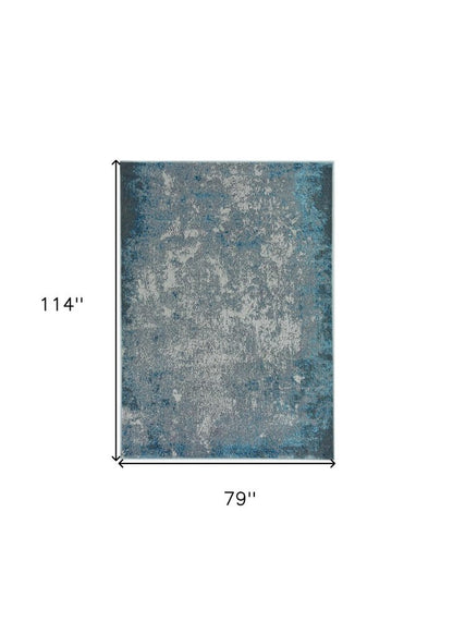 8' X 11' Blue and Silver Abstract Area Rug