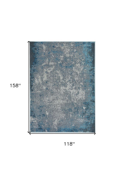 5' X 8' Silver And Blue Abstract Area Rug