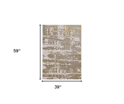 7' X 10' Ivory Taupe And Gold Abstract Area Rug