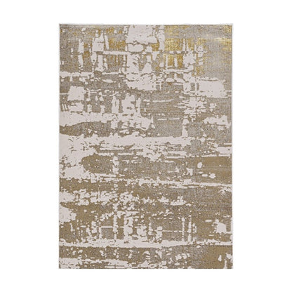 7' X 10' Ivory Taupe And Gold Abstract Area Rug