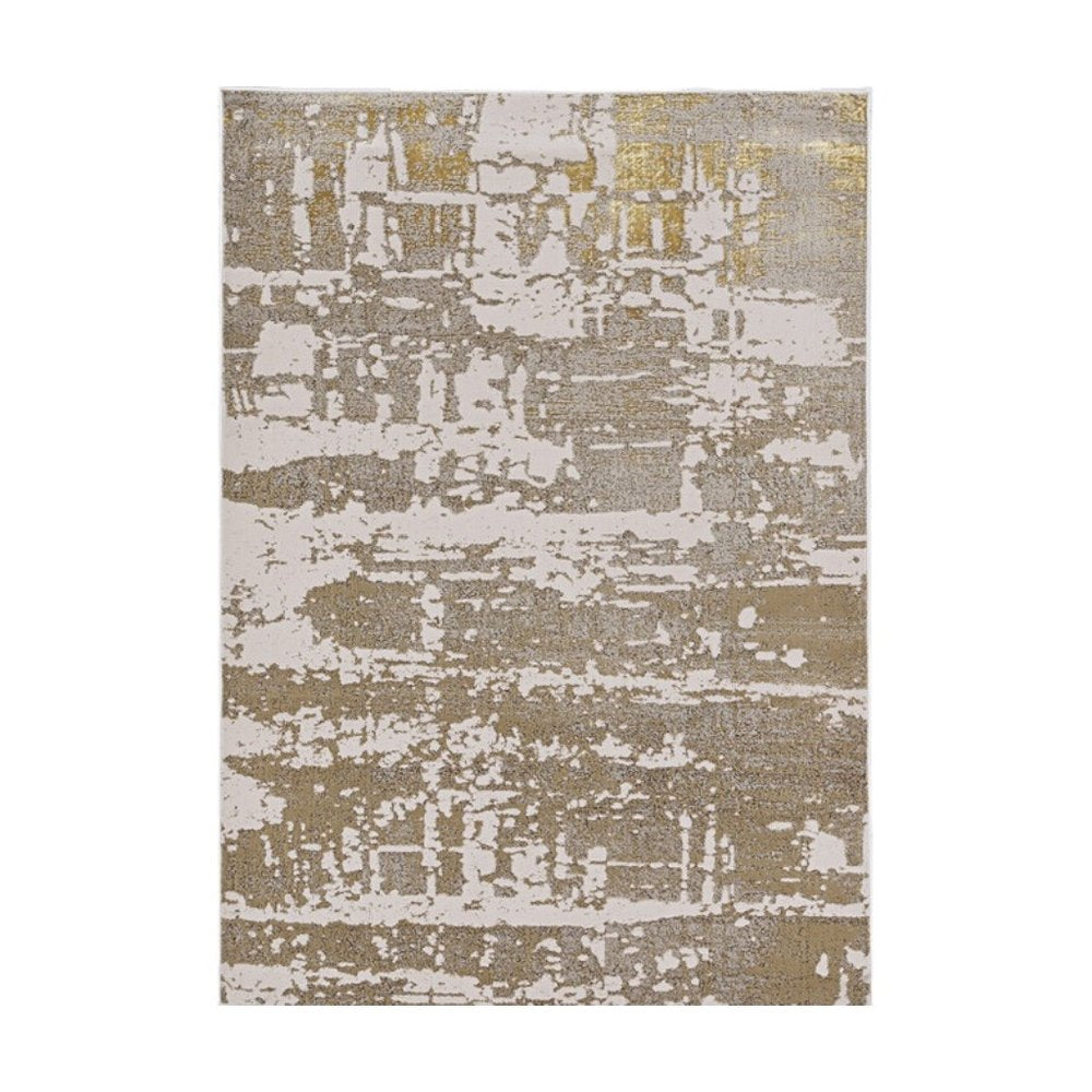 7' X 10' Ivory Taupe And Gold Abstract Area Rug
