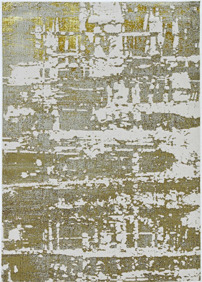 8' X 11' Ivory Taupe And Gold Abstract Area Rug