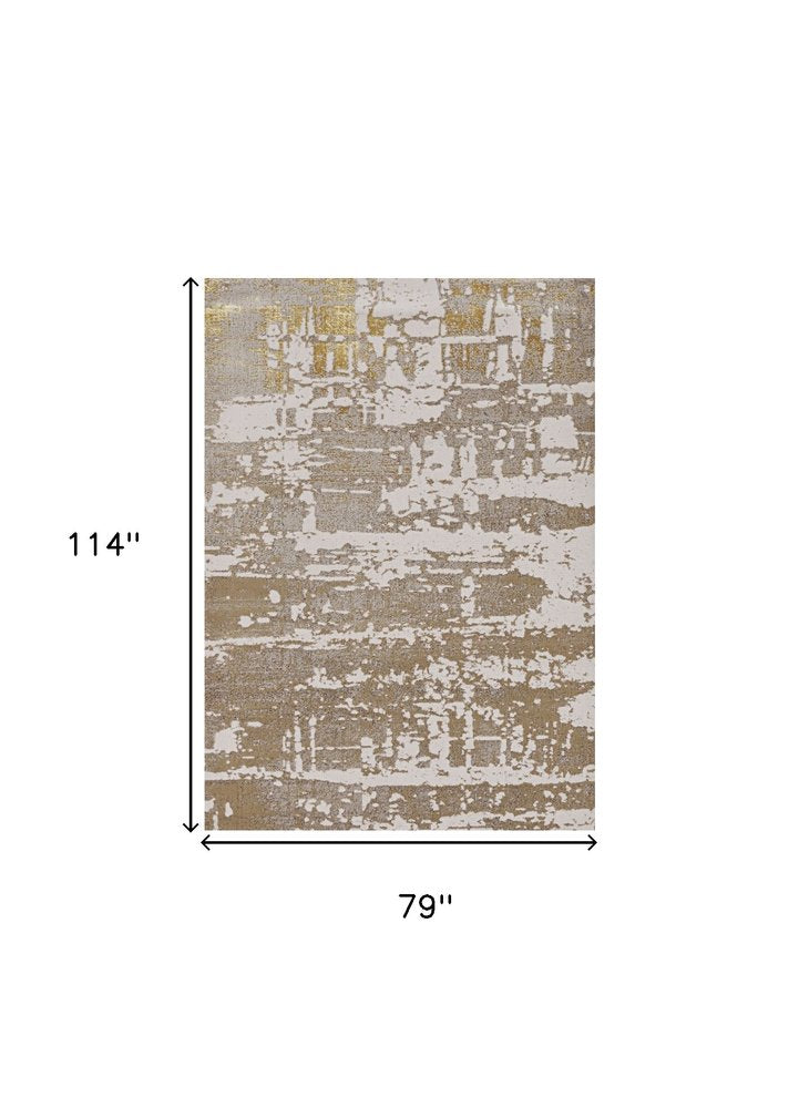 7' X 10' Ivory Taupe And Gold Abstract Area Rug
