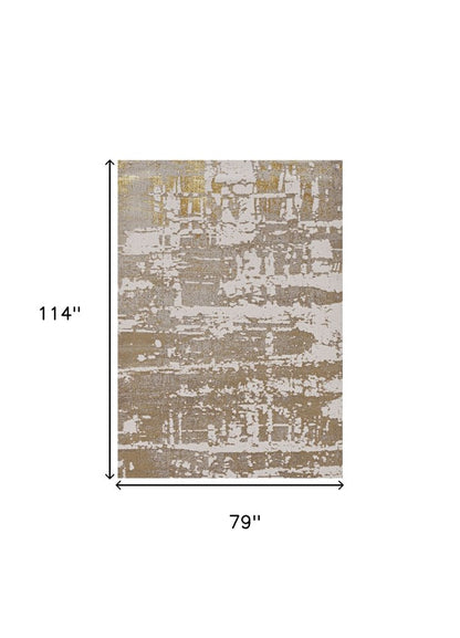 7' X 10' Ivory Taupe And Gold Abstract Area Rug