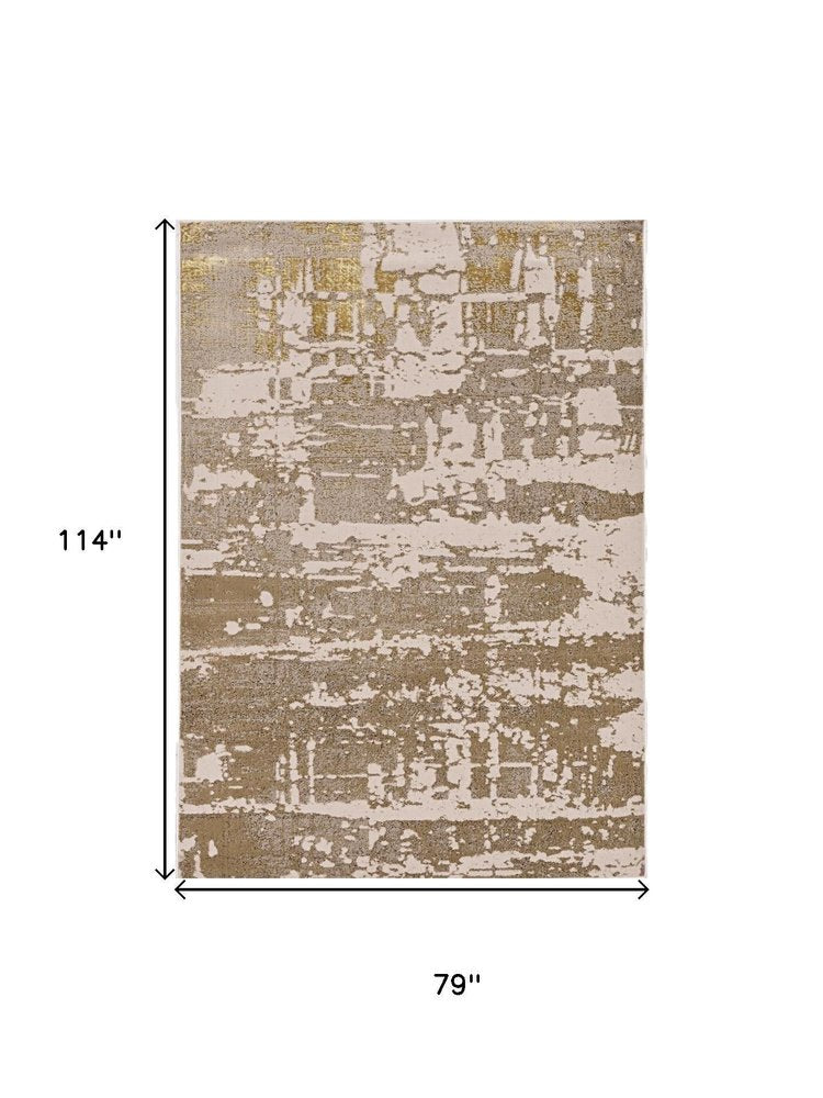 8' X 11' Ivory Taupe And Gold Abstract Area Rug