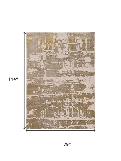8' X 11' Ivory Taupe And Gold Abstract Area Rug