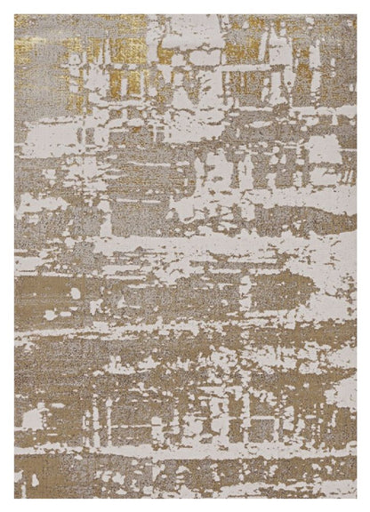 7' X 10' Ivory Taupe And Gold Abstract Area Rug