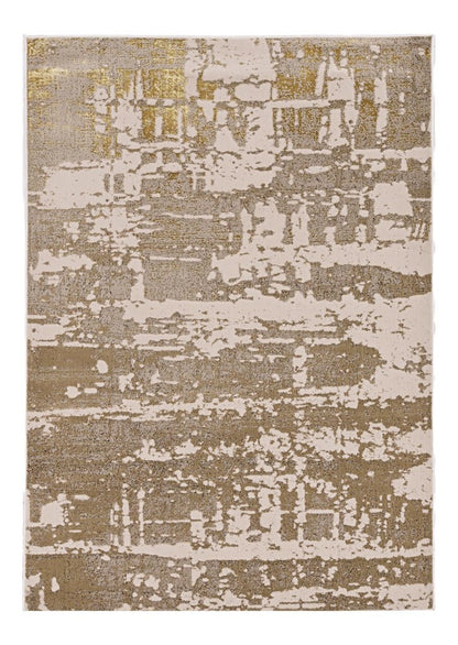 7' X 10' Ivory Taupe And Gold Abstract Area Rug