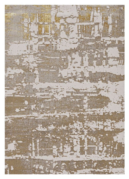 7' X 10' Ivory Taupe And Gold Abstract Area Rug