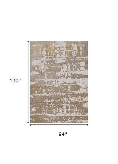7' X 10' Ivory Taupe And Gold Abstract Area Rug