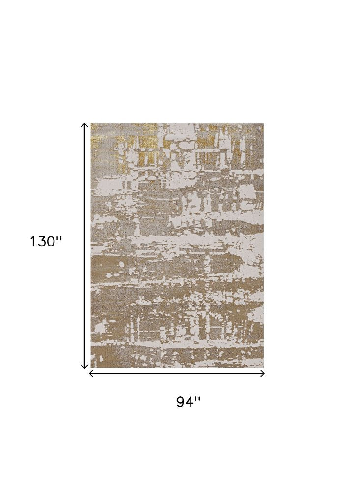 7' X 10' Ivory Taupe And Gold Abstract Area Rug