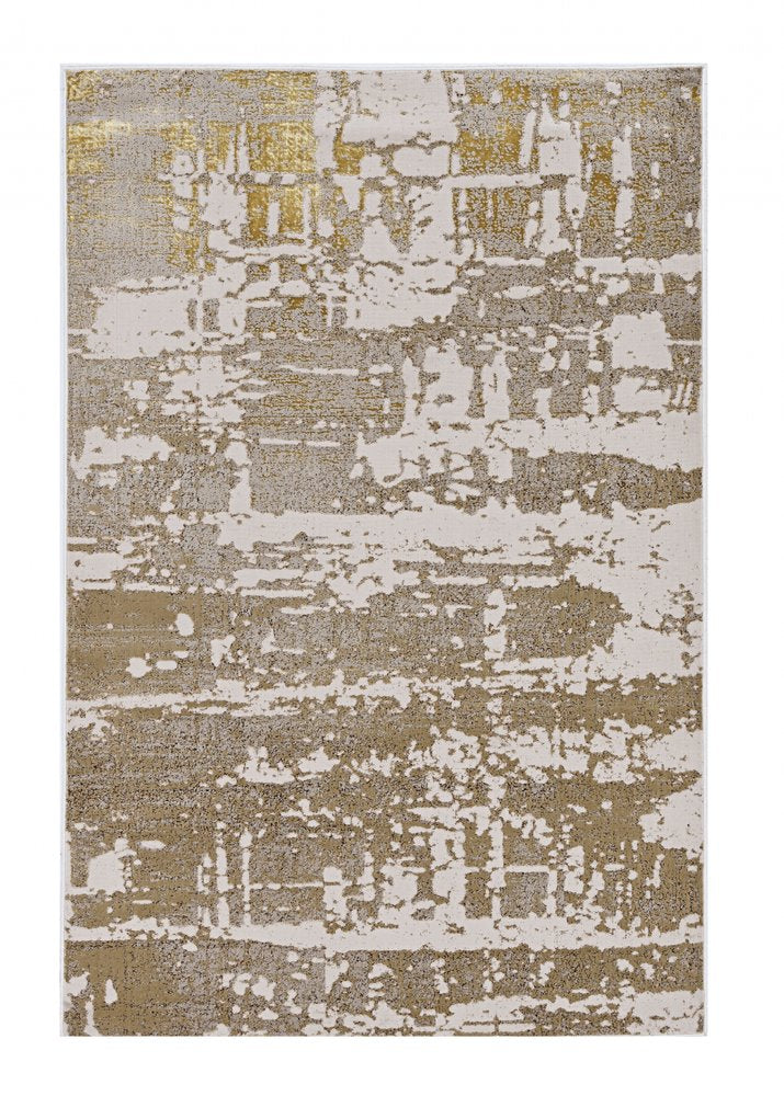 7' X 10' Ivory Taupe And Gold Abstract Area Rug