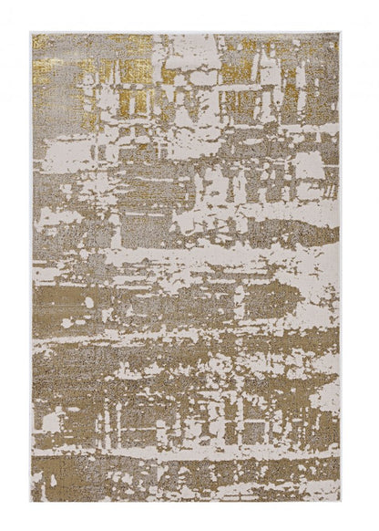 7' X 10' Ivory Taupe And Gold Abstract Area Rug