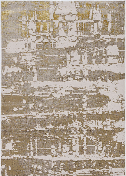 7' X 10' Ivory Taupe And Gold Abstract Area Rug